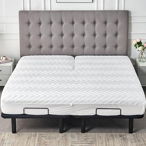 Miniatura 8 de Kingnex Protector de colchón impermeable con parte superior dividida, 60x80 pulgadas, 14 bolsillos profundos, estilo sábana bajera, poliéster