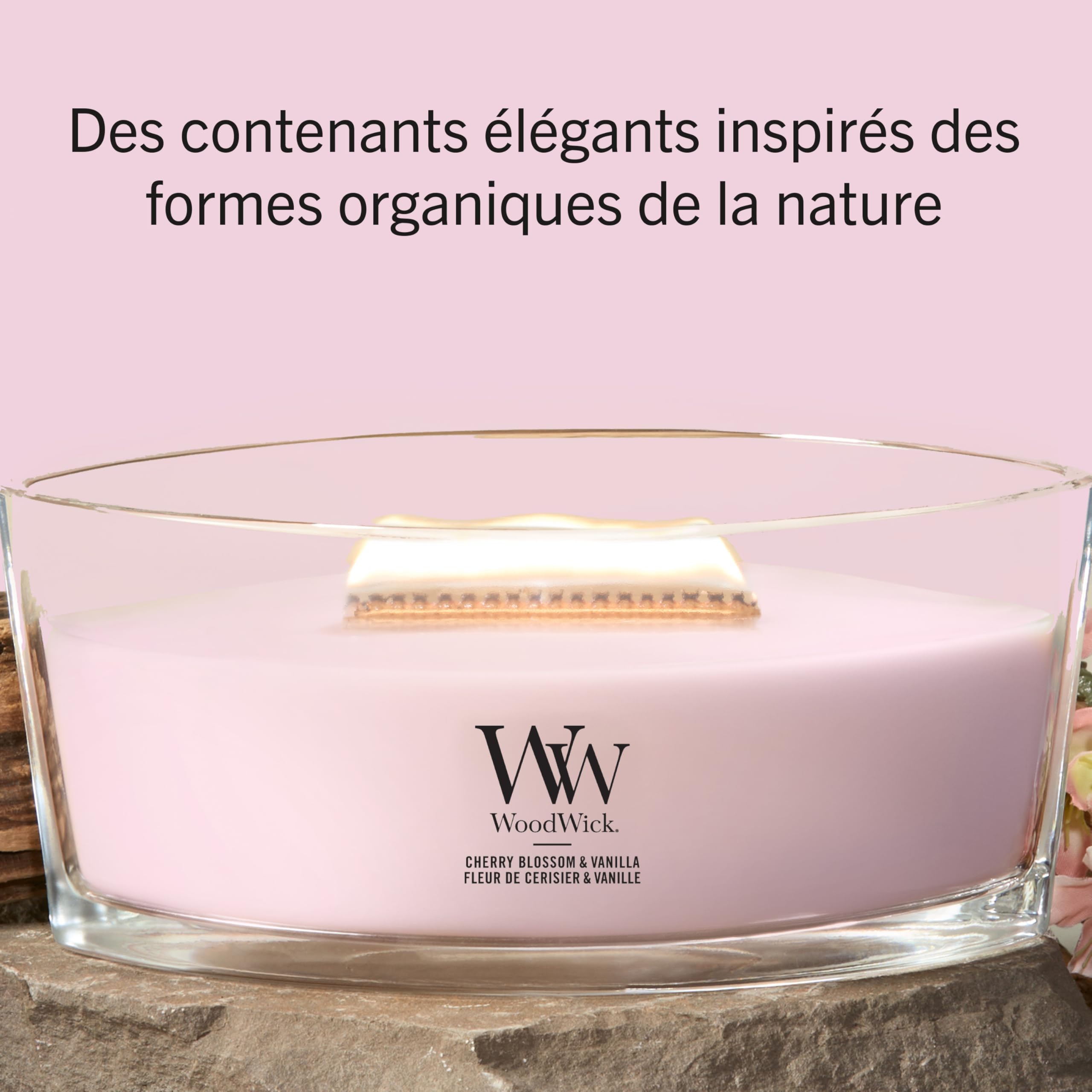 WoodWick Bougie parfumée | Bougie Ellipse | Cerise rose et vanille | Cadeaux parfaits pour femmes