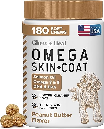 Omega para perros  180 deliciosos masticables suaves  Golosinas de aceite de salmón para la piel y el pelaje, alivio de la picazón  Mezcla de aceite