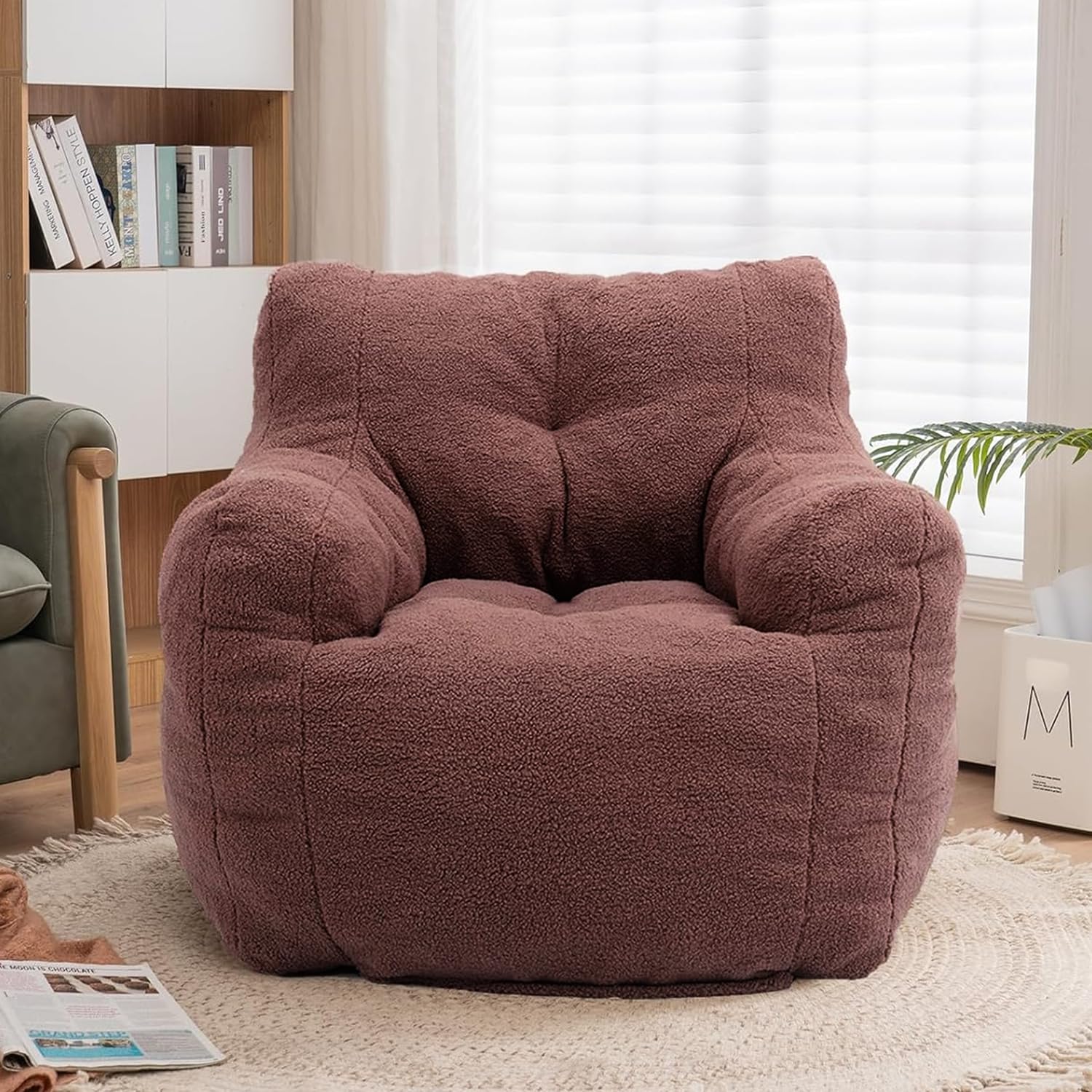 Recaceik Large Bean Bag Chairs, Tufted Soft Stuffed Bean Bag Chair with Filler, Fluffy Lazy Sofa, Imperial Lounger Giant Bean Bag Chair for Bedroom,