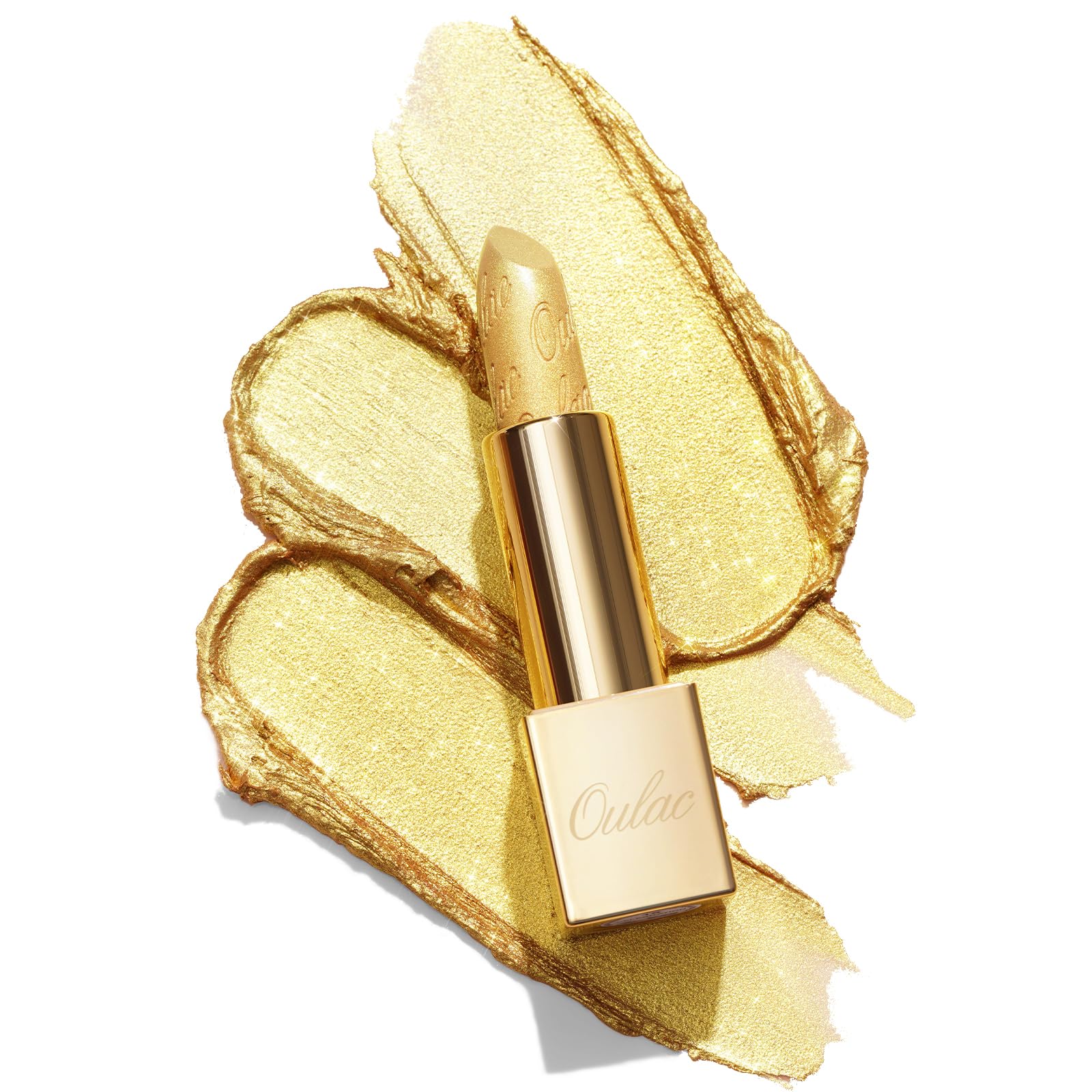 OulacMetallic Shine Glitter Lipstick, Gold High Impact Lipcolor, Lightweight Soft and Ultra Hydrating, Long Lasting, Vegan & Cruelty-Free, Suitable for Overlay Lip Color 4.3 g/0.15 Celebration(18)