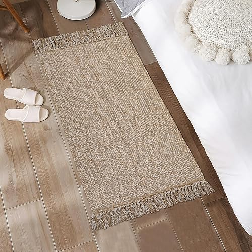 Miniatura 6 de Tiveney Alfombra lavable de 2 x 4 pulgadas, color bronceadocrema tejida a mano, alfombra de pasillo de baño para interiores y exteriores, alfombra
