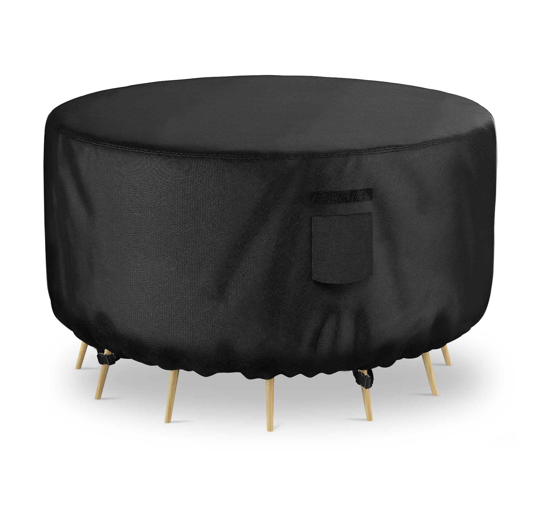 VGYUE Round Patio Furniture Covers Waterproof UV Resistant Anti-Fading Outdoor Furniture Table Chair Cover, Heavy Duty 600D Fire Pit Cover, 62" DIAx28 H, Black
