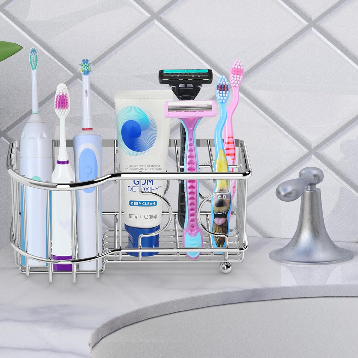 Multi-Functal 6 Slots Toothbrush Holder, Chrome