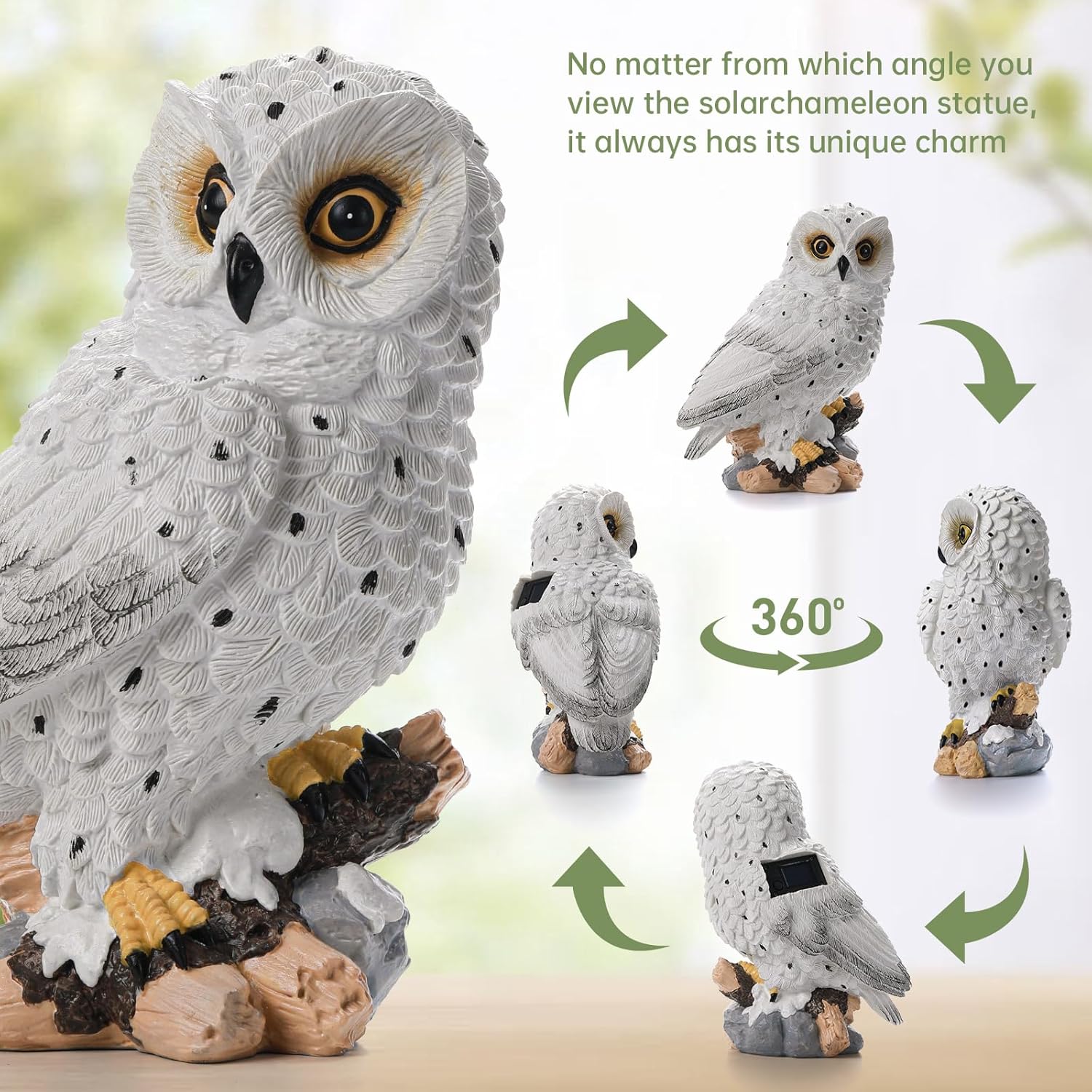 Solar Owl Garden Outdoor Statue,Owl Figurine Sculpture with LED Lights for Porch Patio Lawn Yard Deck Spring Decor - Ideal Easter Day Housewarming for Women Men Owl Lover(White)