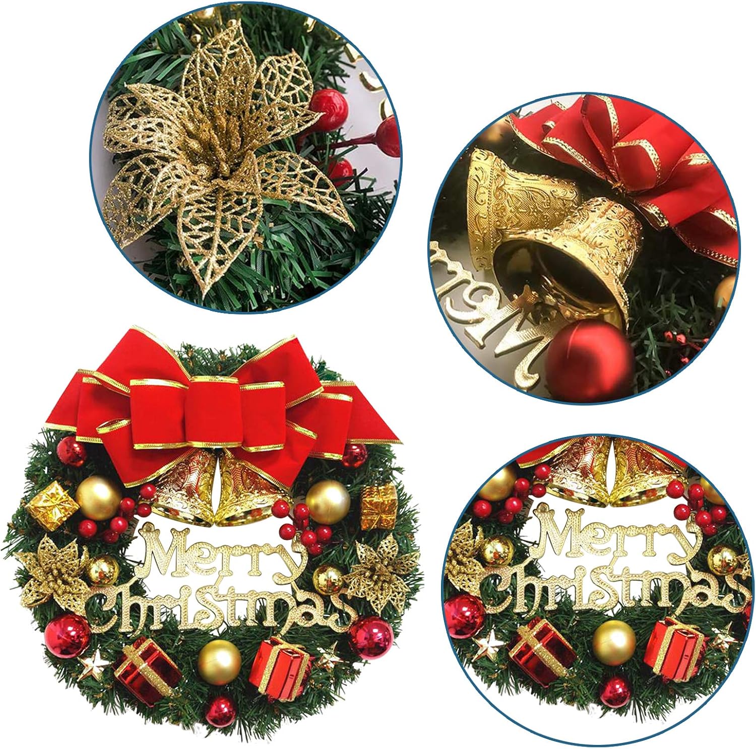 Christmas Wreaths, 12 Inch Christmas Front Door Hanging Artificial Wreath Garland with Balls Bells Gift Box Bow Star for Christmas Decorations Door Window Indoors Outdoors Decor - Image 6