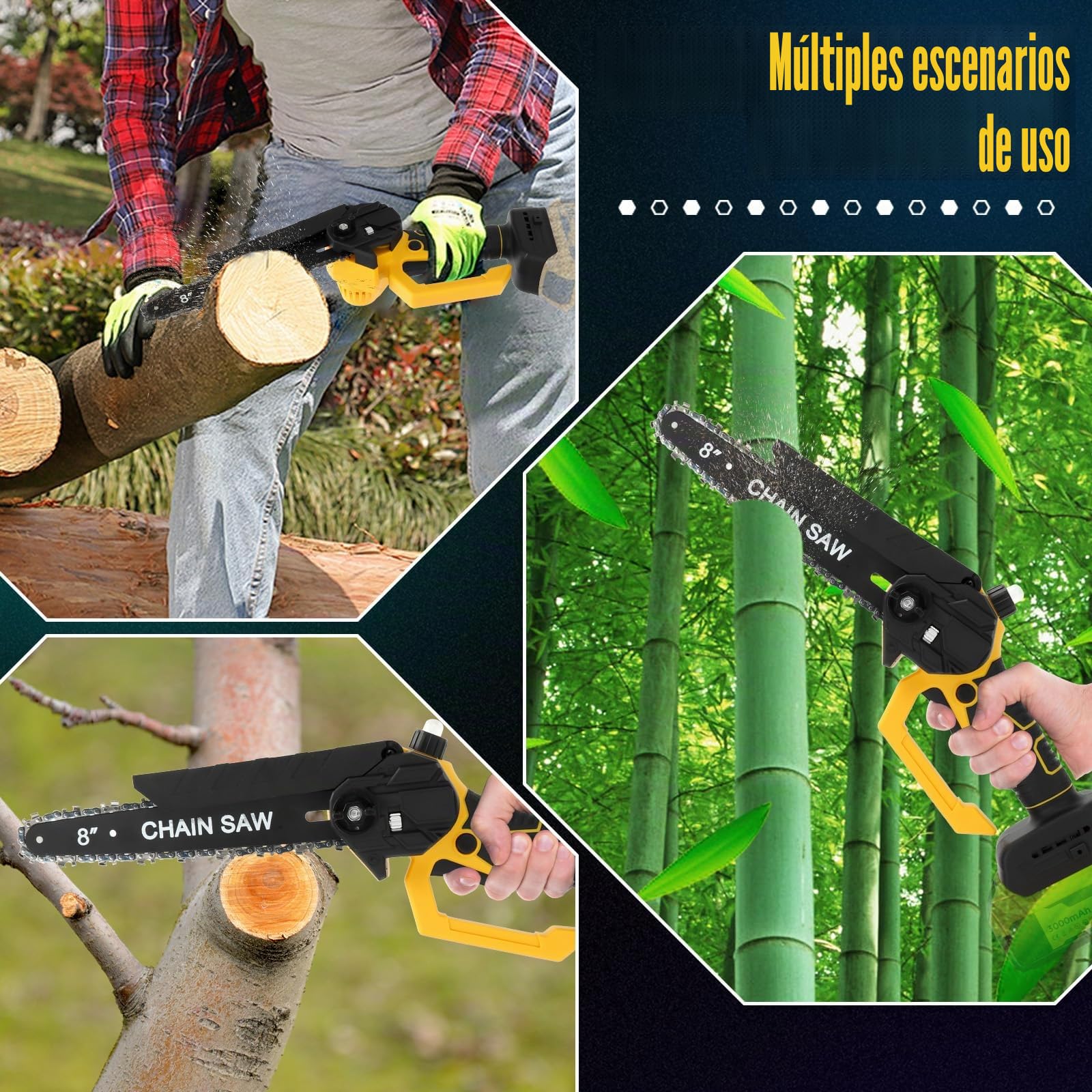 Mini Motosierra de 6 y 8 pulgadas Compatible con Dewalt 18 V, 20 V batería, sin escobillas, Motosierra eléctrica con 4 cadenas, lubricación automática, sierra de árbol de mano, sierra de podar