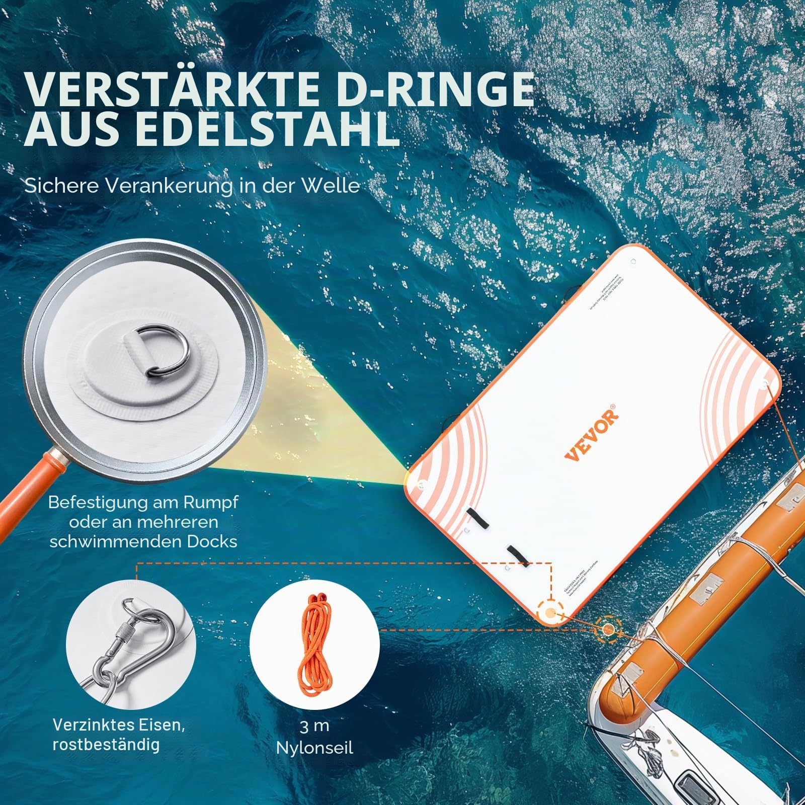 VEVOR Aufblasbares schwimmendes Dock, aufblasbare Dock-Plattform, rutschfeste Wasser-Schwimm-Dock-Matte mit Abnehmbarer Leiter und tragbarer Tragetasche, schwimmende Plattform, Inselfloß für Ozean,