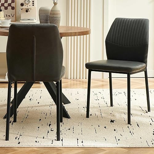 Miniatura 7 de Juego de 4 sillas de comedor modernas, de piel sintética, cómodas, tapizadas, para comedor, cocina, con patas de metal negro para sala de estar,