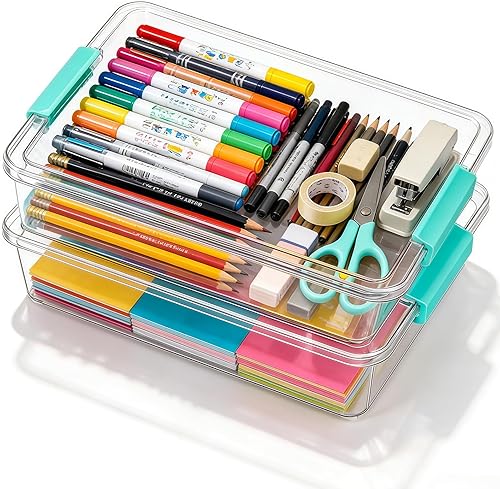 Contenedores de almacenamiento de plástico transparente de 6 cuartos con tapas, organizadores y almacenamiento de manualidades, contenedores