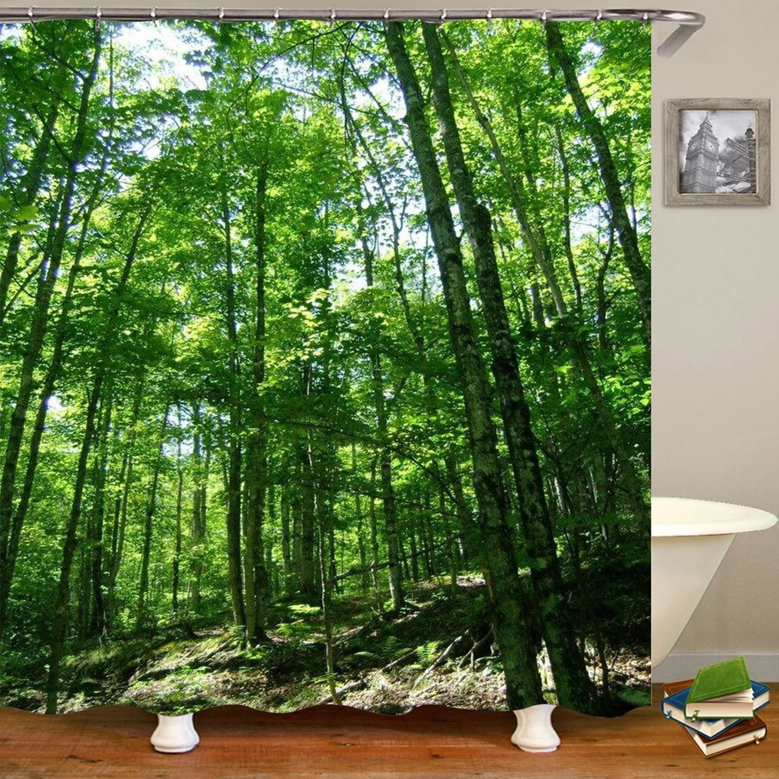 Rideau de douche imperméable KnSam 180x200 anti-moisissure polyester vert arbres d'été