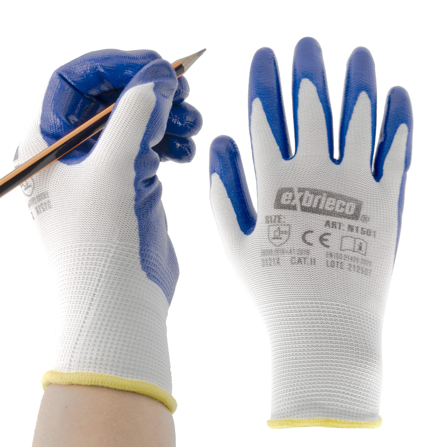 EXBRIECO, 12, 6 ou 3 Paire, Gants de Protection, Polyester et Polyuréthane, Durables, Résistants à l'Abrasion, la Réparation, la Mécanique avec une seule Prise, pour Hommes et Femmes.