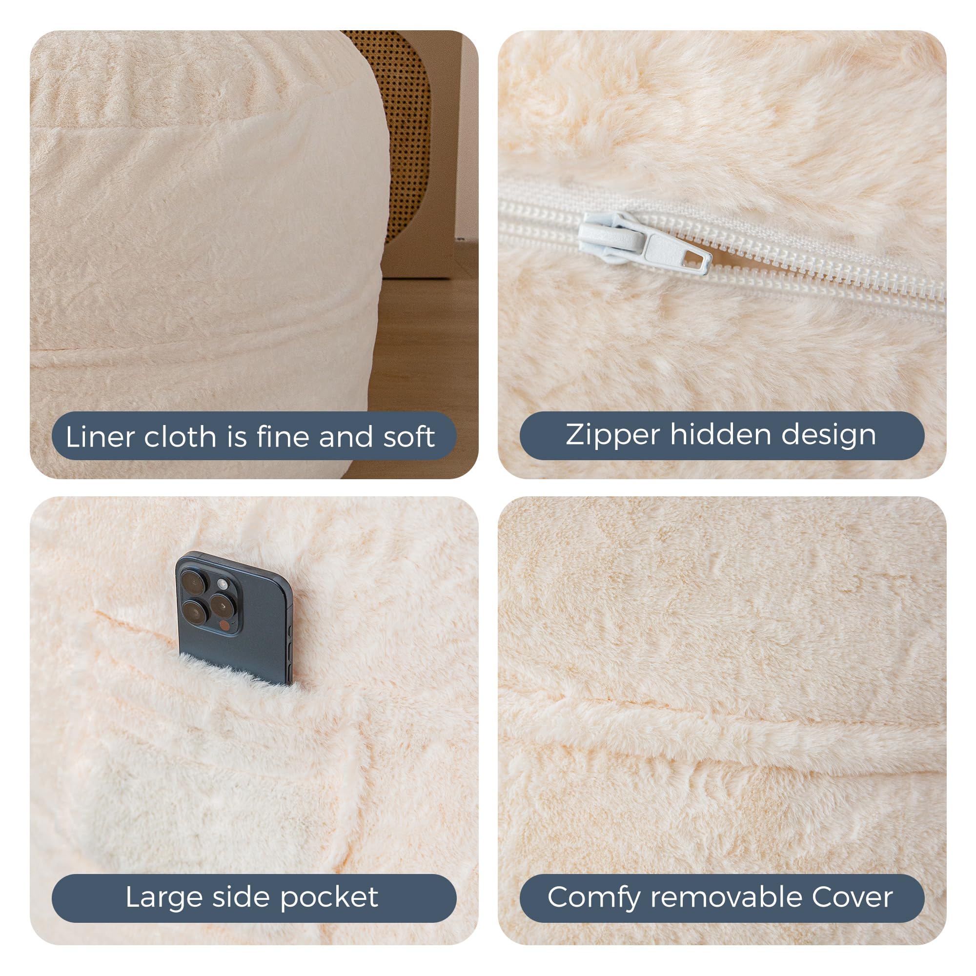 MAXYOYO Pouf-Letto - trasformabile da poltrona a sacco a letto - Divano in schiuma con rivestimento soffice e imbottitura soffice per adulti, adolescenti, ospiti (Beige, 150x200 cm)
