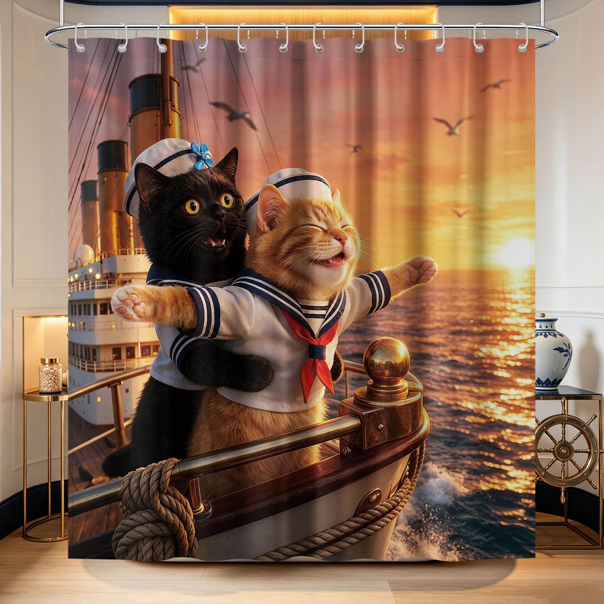 Funny Black Cat Shower Curtain Crazy Cool Teen, 70x72 Inchs