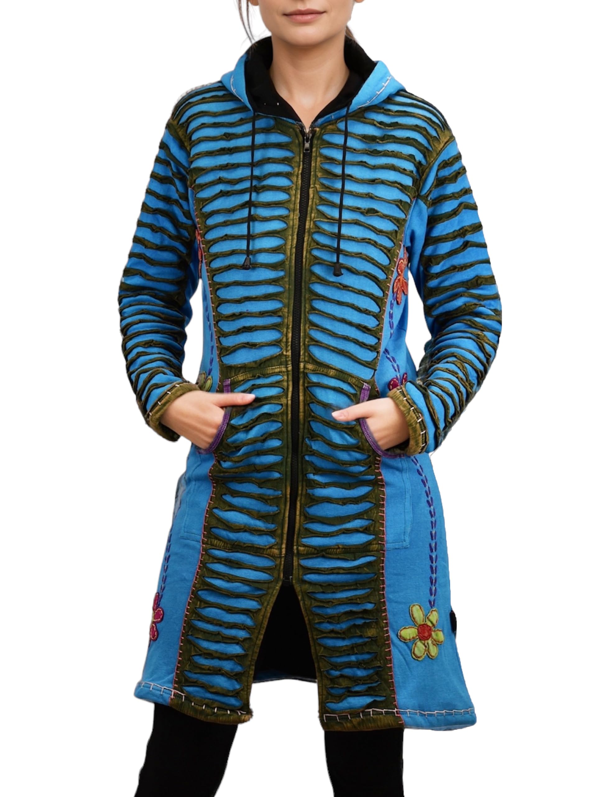 Agan Traders 2025 Spring Winter Long Ribbed Knit Stone Washed Distressed Cotton Bohemian Fleece Lined Outwear Jacket Coat