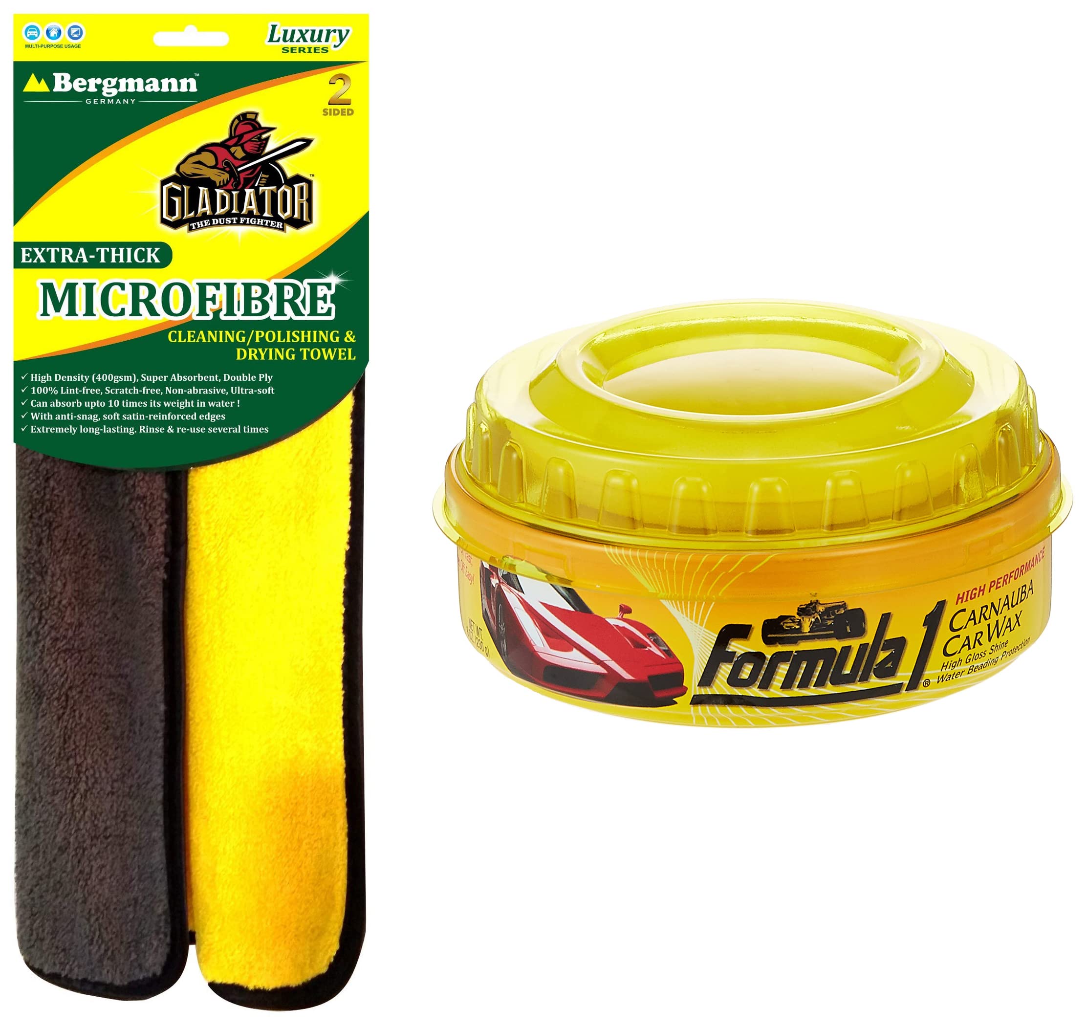 Formula 1 615026 Carnauba Paste Wax (230 g) & Bergmann Gladiator Extra-Thick Microfibre Luxury Towel