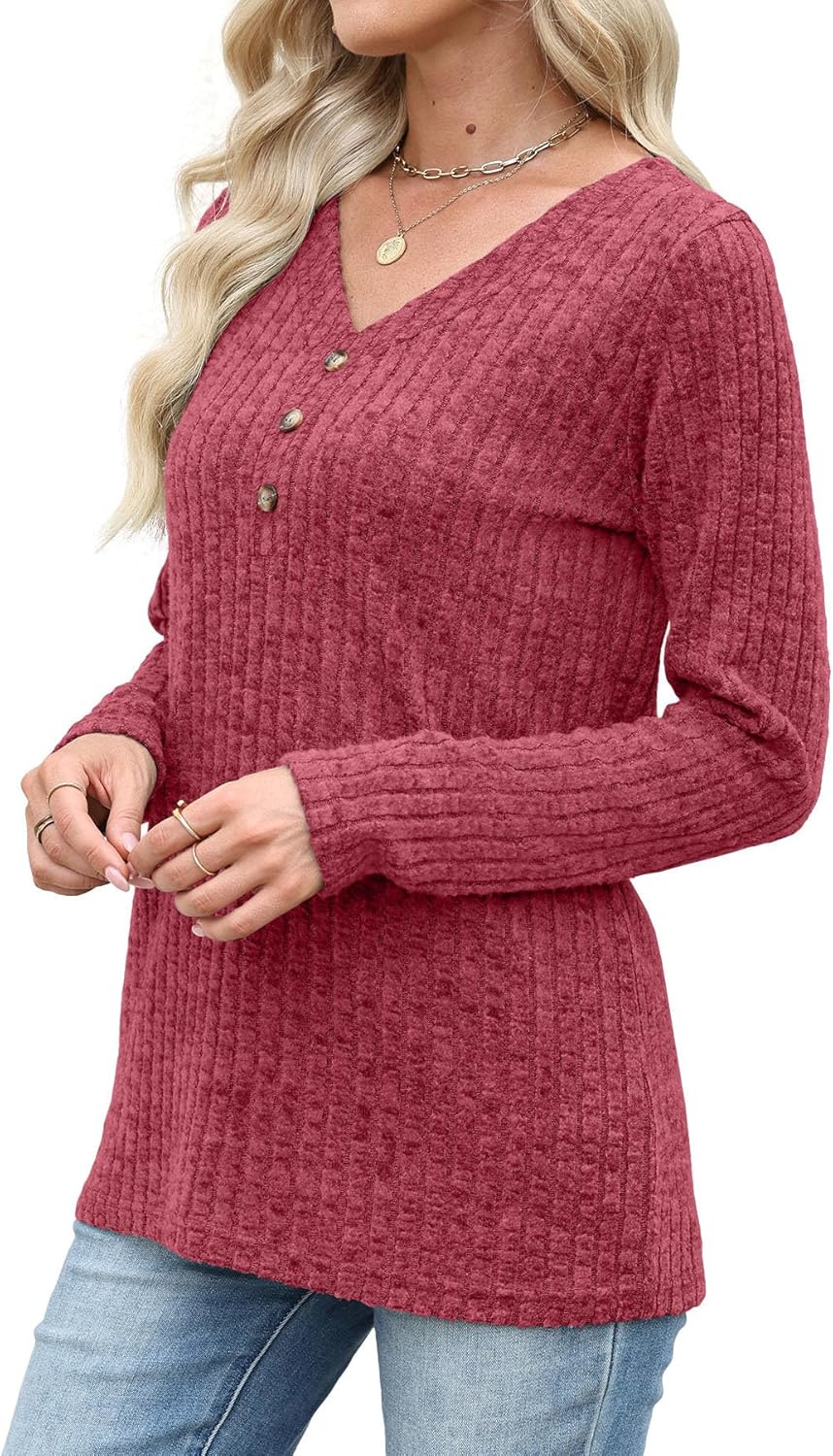 Womens Sweaters Long Sleeve Shirts 2025 Fall Fashion V Neck Sweatshirts Dressy Casual Tunic Tops Winter Clothes - Image 4