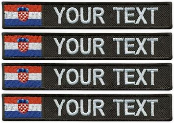 Set of Four - Patchion Name Patch with Flag of Croatia - Black, Hook and Loop Compatible with Velcro - Embroidered Patch/Badge/Emblem