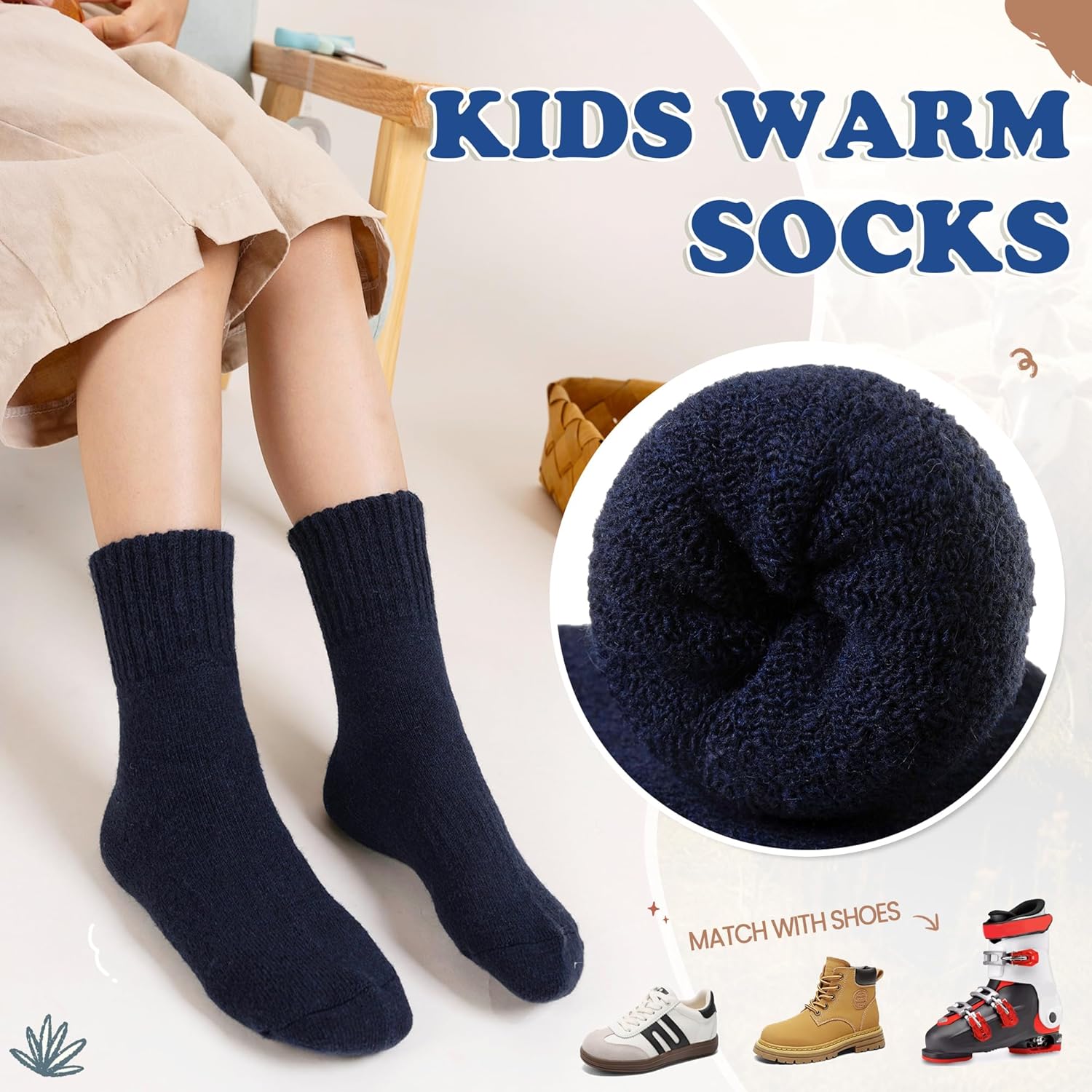 WEVIAS Kids Merino Wool Socks Hiking Ski Boot Winter Thermal Warm Toddler Boys Girls Cozy Socks 4 Pairs - Image 4