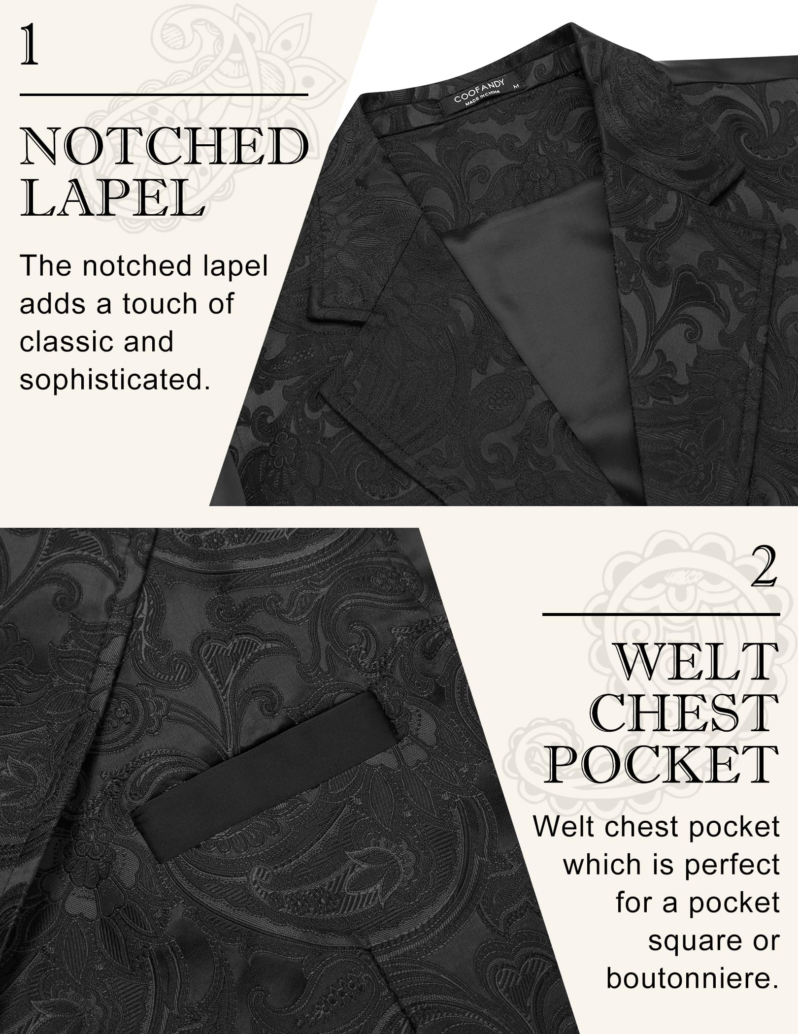 COOFANDY Black Dress Vest for Men Paisley Floral Suit Vest Tuxedo Waistcoat Slim Fit for Prom Wedding Party Black, Medium
