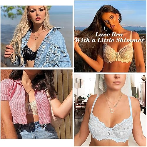 Miniatura 2 de Wingslove Sujetador de encaje sexy para mujer, sin relleno, sin forro, cobertura completa, talla grande, bralette de encaje