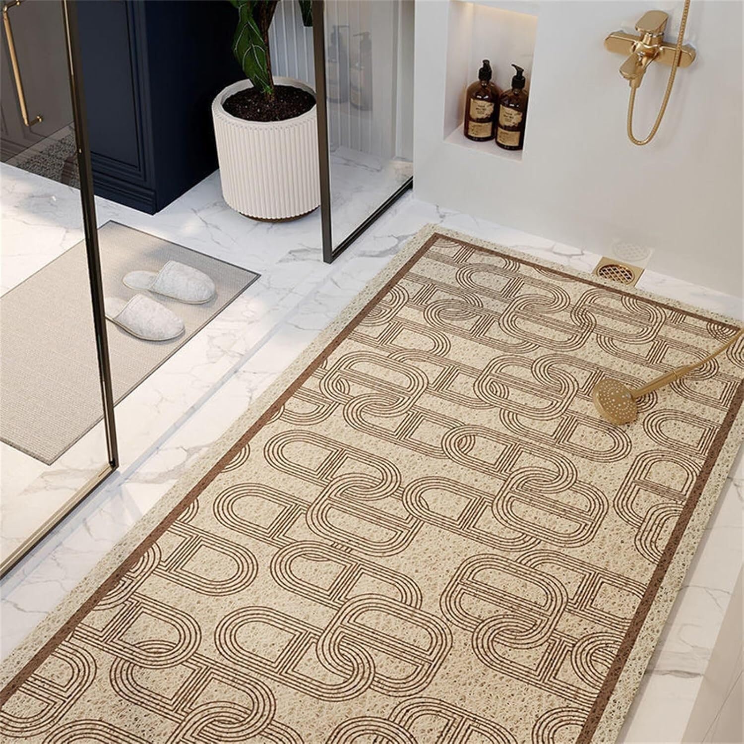 ININOSNP Tapis de Douche antidérapant Tapis Mode – luffa Caoutchouc Rapide(Camel,80x120cm)