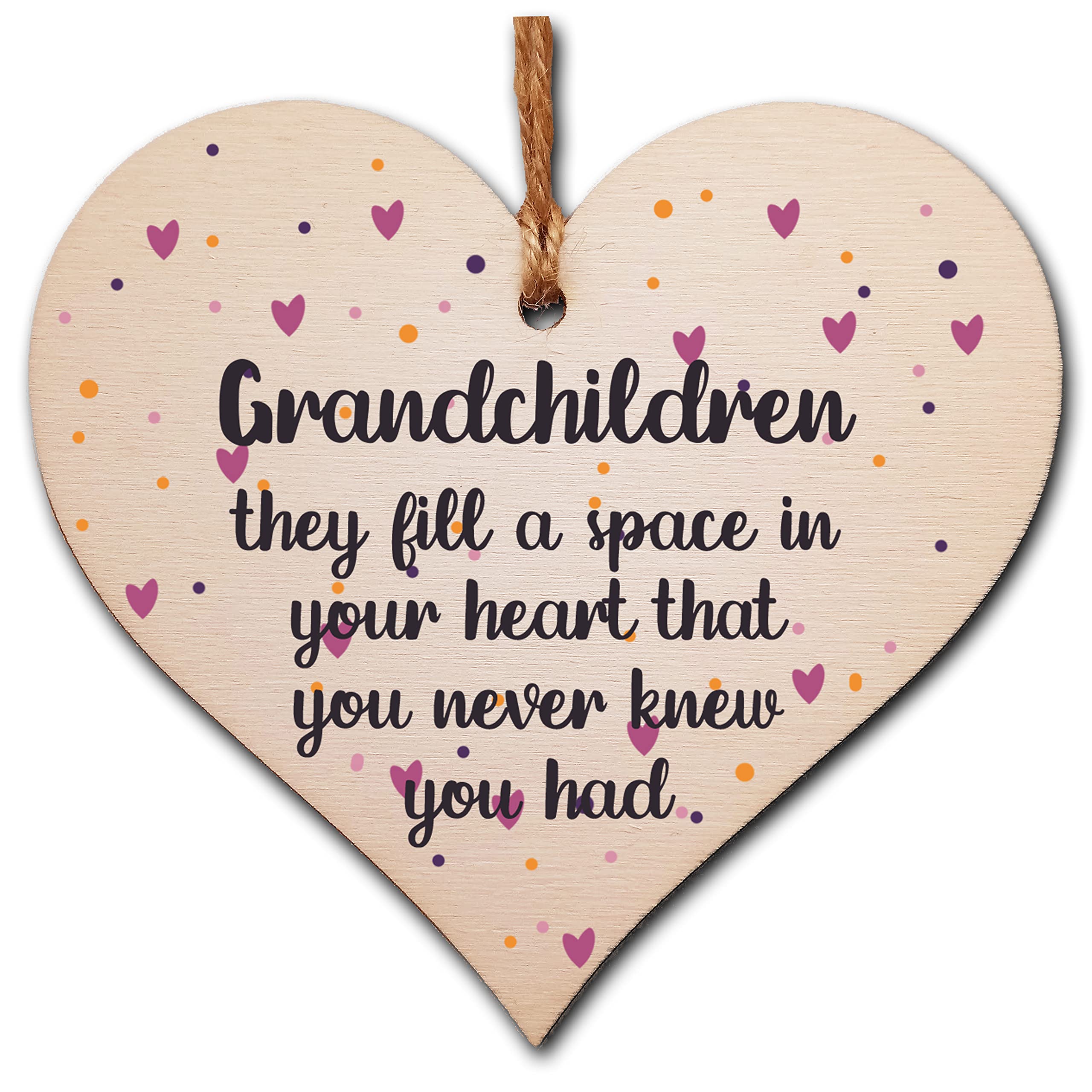 The Plum Penguin Brown Handmade Wooden Hanging Heart Plaque Gift Grandchildren Fill Heart Wall Hanger Grandparents Family Thoughtful Wall Hanger