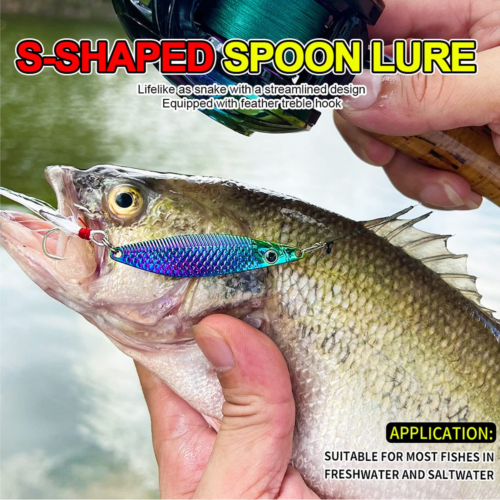Juego de señuelos de cuchara de pesca, anzuelos triples de metal, multiolor, en forma de S, señuelos de agua salada para trucha, salmón, lucio, lucio, lucioperca, trucha, lubina, 5 unidades