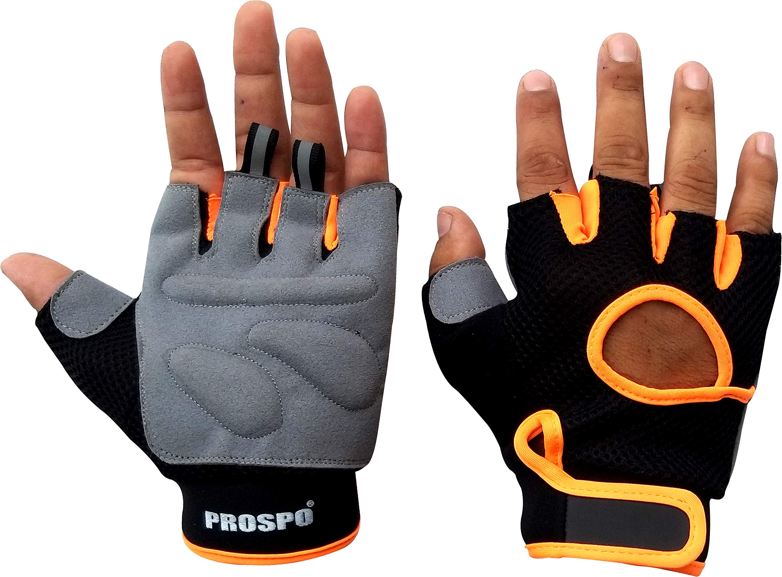 PROSPO Weight Lifting Gloves with Cushioned Leather Palm & Wrist Closure (Orange-Black)-picture-10