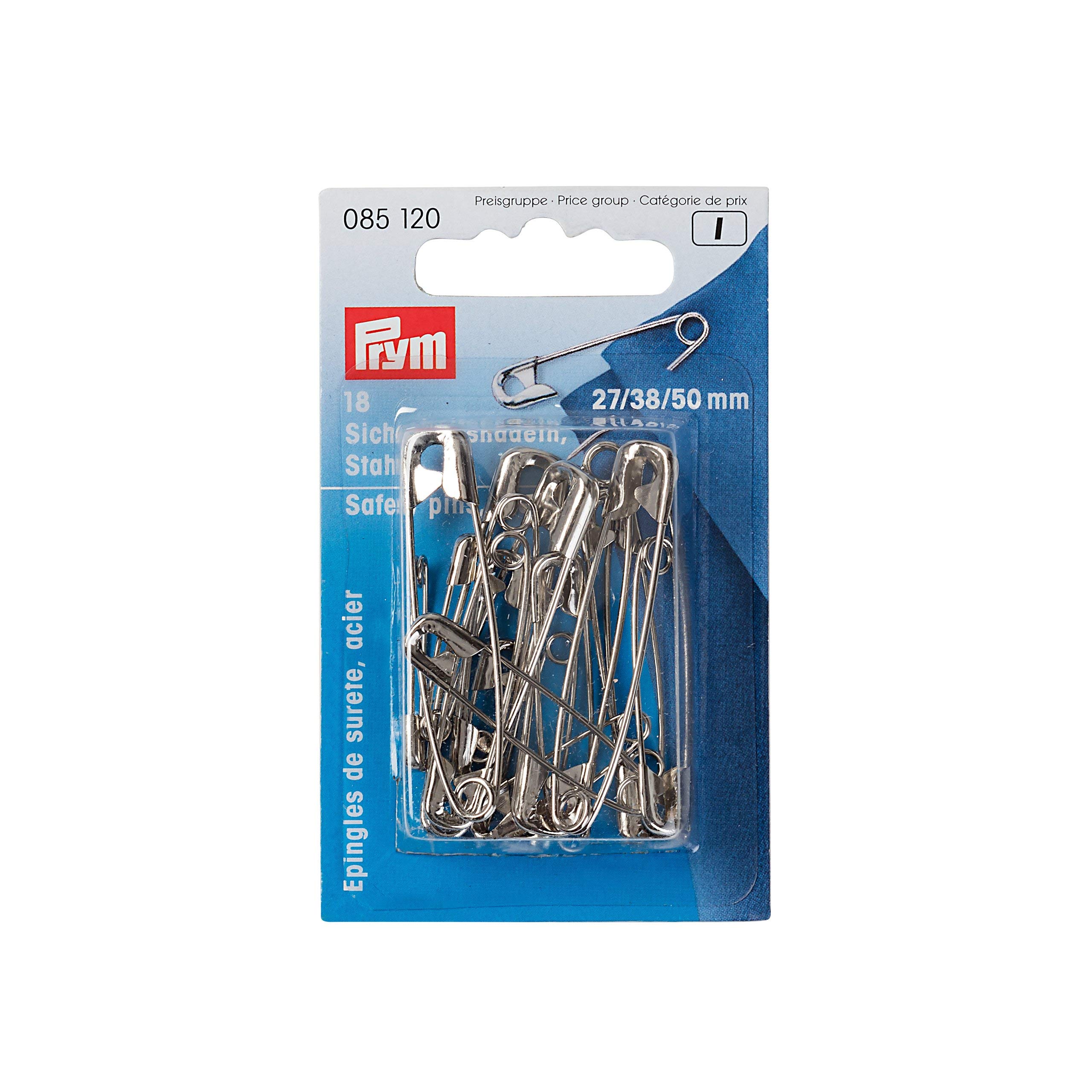Prym 27/38/50 mm Safety Pins with Coil, Pack of 18, Black