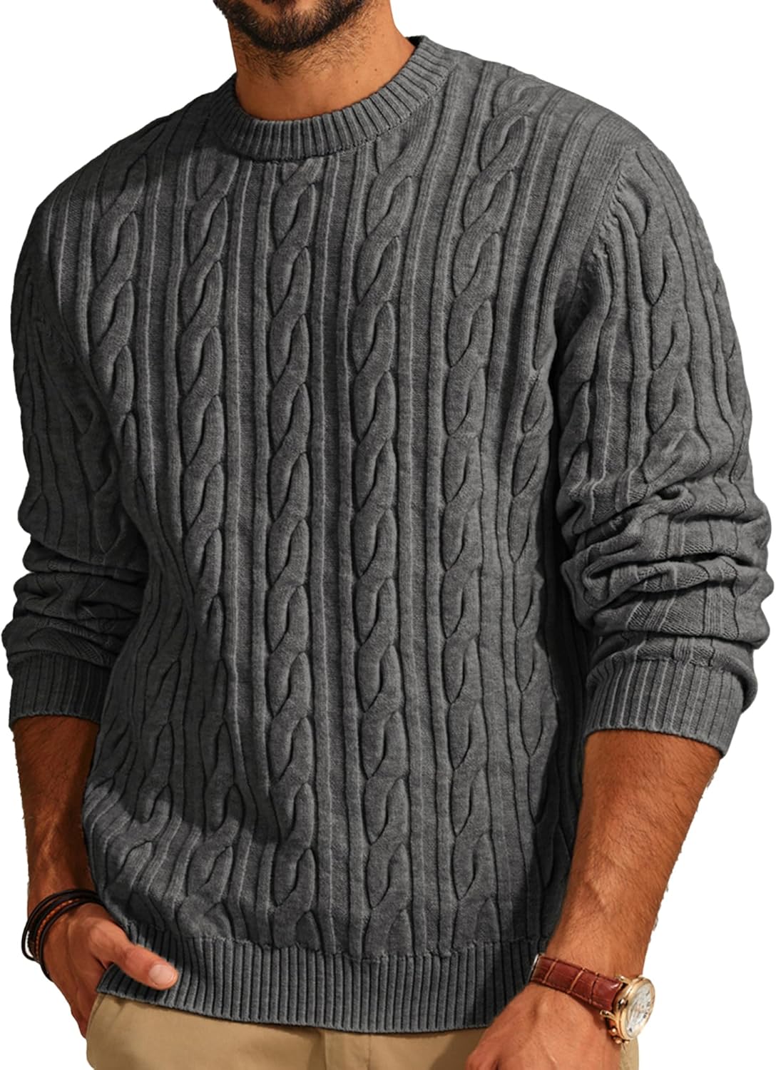 PJ PAUL JONES Mens Sweater Crewneck Cable Knit Pullover Sweater Casual Twist Textured Sweaters