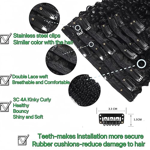 Miniatura 4 de Extensiones de cabello humano real rizado con clip, 100% cabello humano virgen brasileño, 4.23 onzas, 18 pulgadas, 8 piezas con 18 clips,