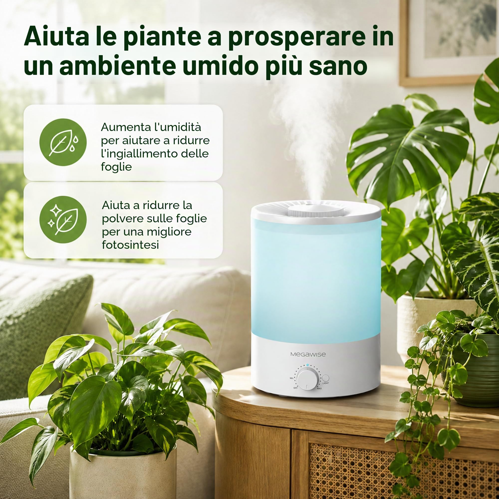 MEGAWISE 3.5L - Umidificatore a nebbia fredda con ricarica superiore, grande capacità, facile sicuro e comodo per la tua casa