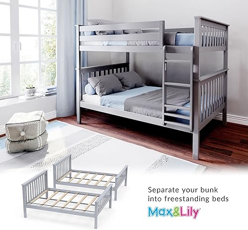 Miniatura 103 de Max & Lily - Litera de tamaño individual sobre matrimonial con escalera, base de cama de madera maciza para niños, barandillas de seguridad de 14