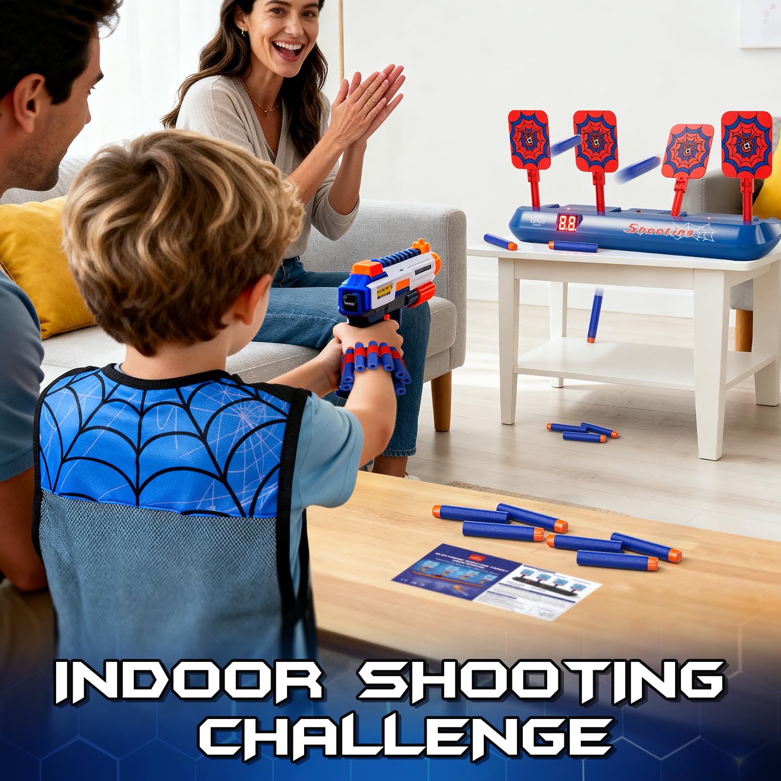 Lehoo Castle Bersaglio Nerf, Tiro al Bersaglio Bambini con Pistola Giocattolo, Gilet tattico, Regalo di Natale, Spider Giochi Bambino 5 6 7 8 9 Anni