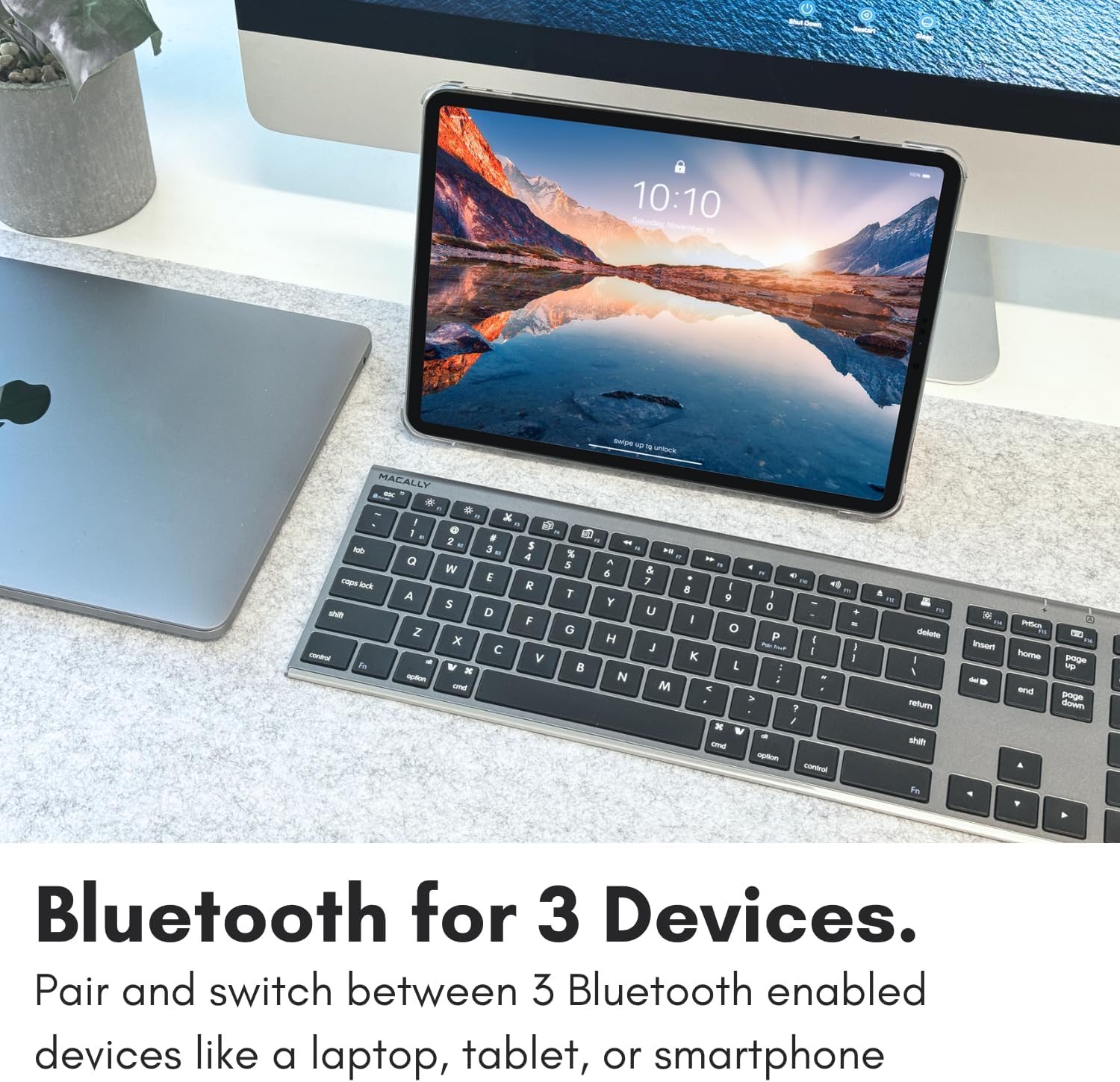 Macally Wireless Bluetooth Keyboard with multiple devices