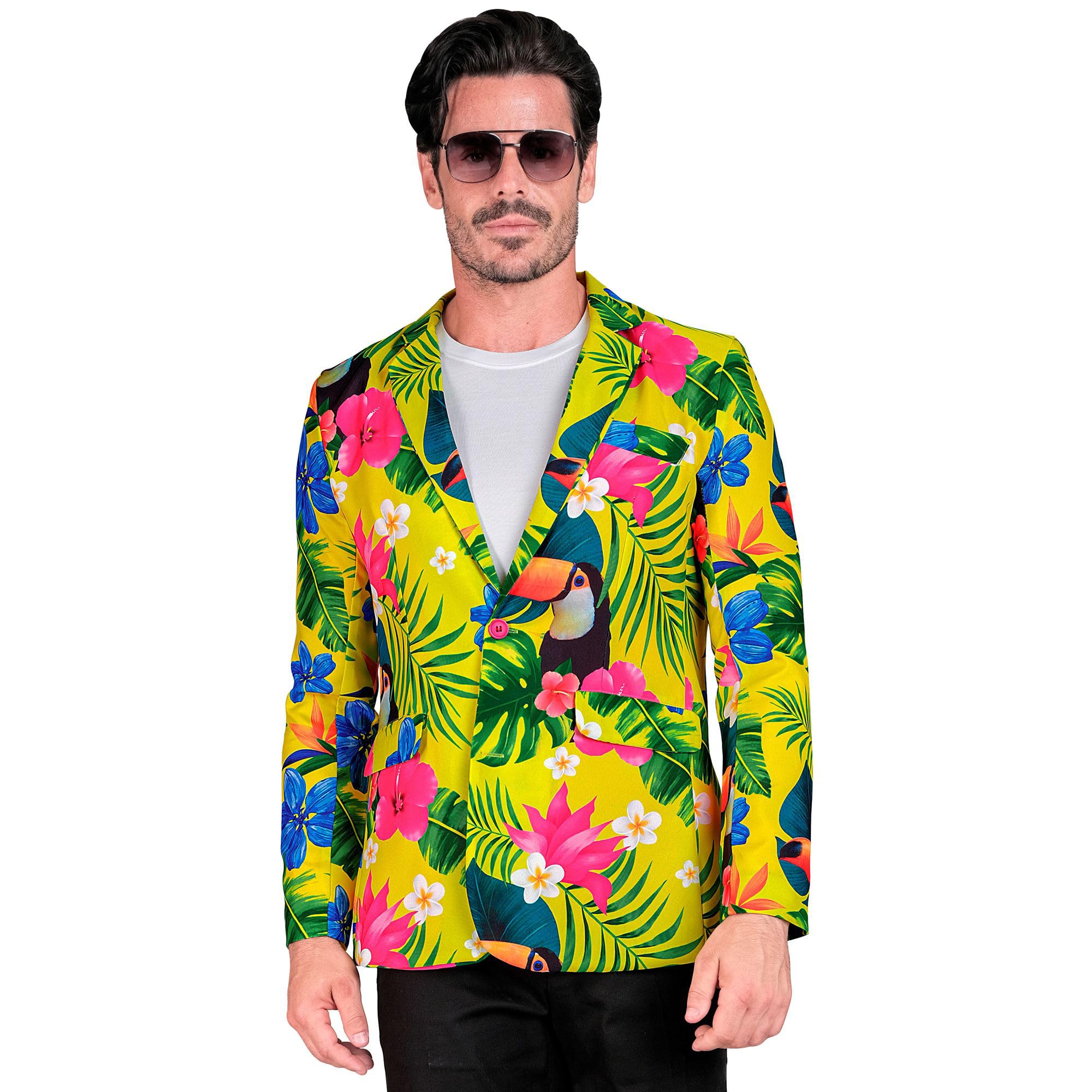 Widmann - Party Fashion Jacket, Tropical Pattern, Suit Jacket, Neon, Hawaii, Bird of Paradise, Showmen