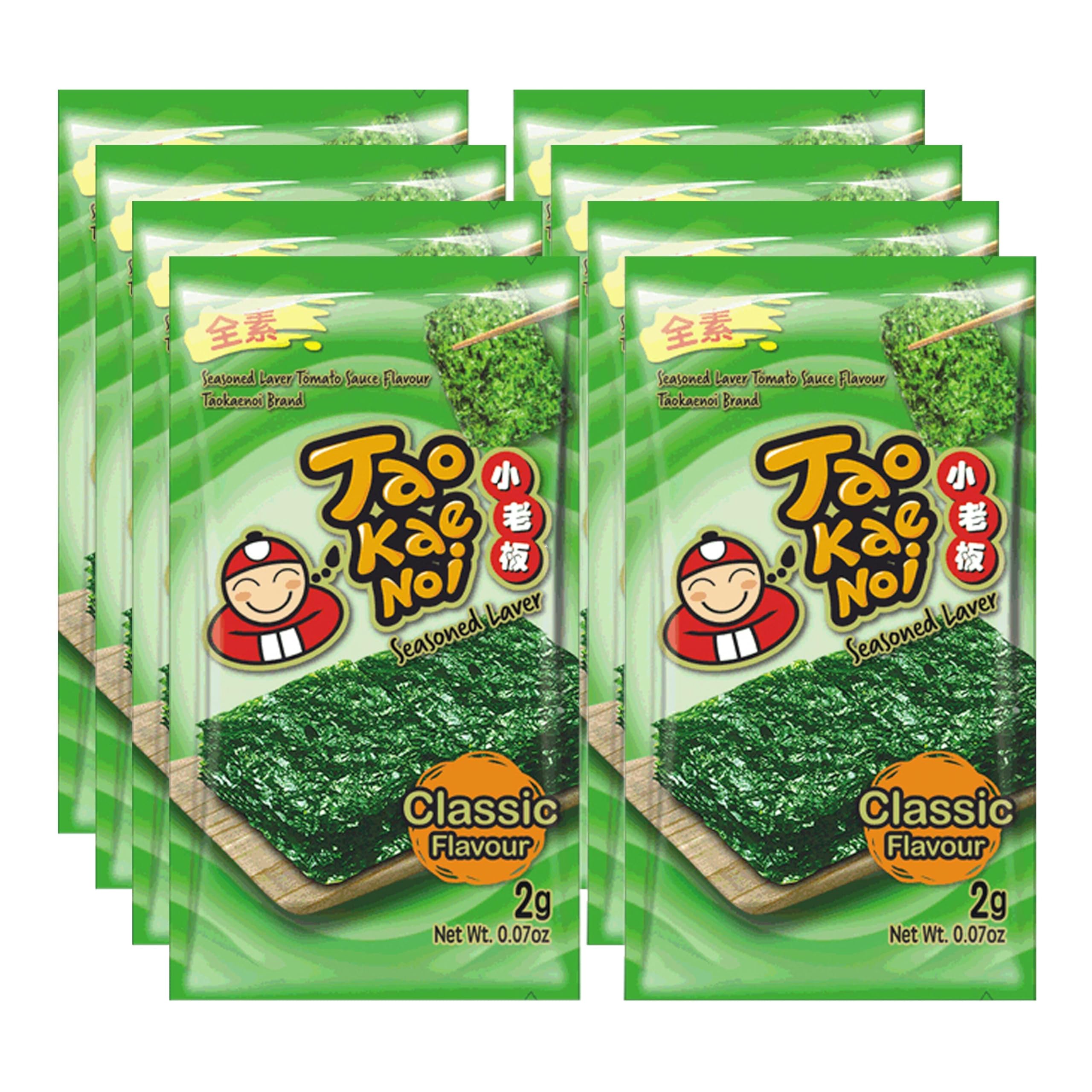 Taokaenoi Seasoned Seaweed Laver Variety of Flavours Crispy Snacks (8 Packs) 16g HALAL (Classic (Pack of 1))