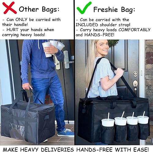 Miniatura 3 de Bolsa aislante para alimentos con portavasosportavasos Premium XXL, ideal para bebidas, comestibles, catering, DoorDash, Uber Eats, PostMates,