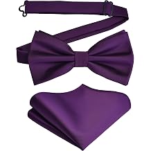 Branduce Mens Solid Color Double Fold Pre-tied Bow Tie and Pocket Square Set