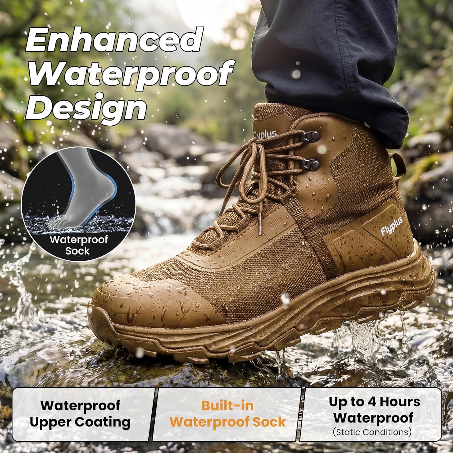 Men's Waterproof Hiking Boots Lightweight Comfortable Durable Slip-Resistant All-Terrain Mid Hikers for Outdoor & Daily Wear