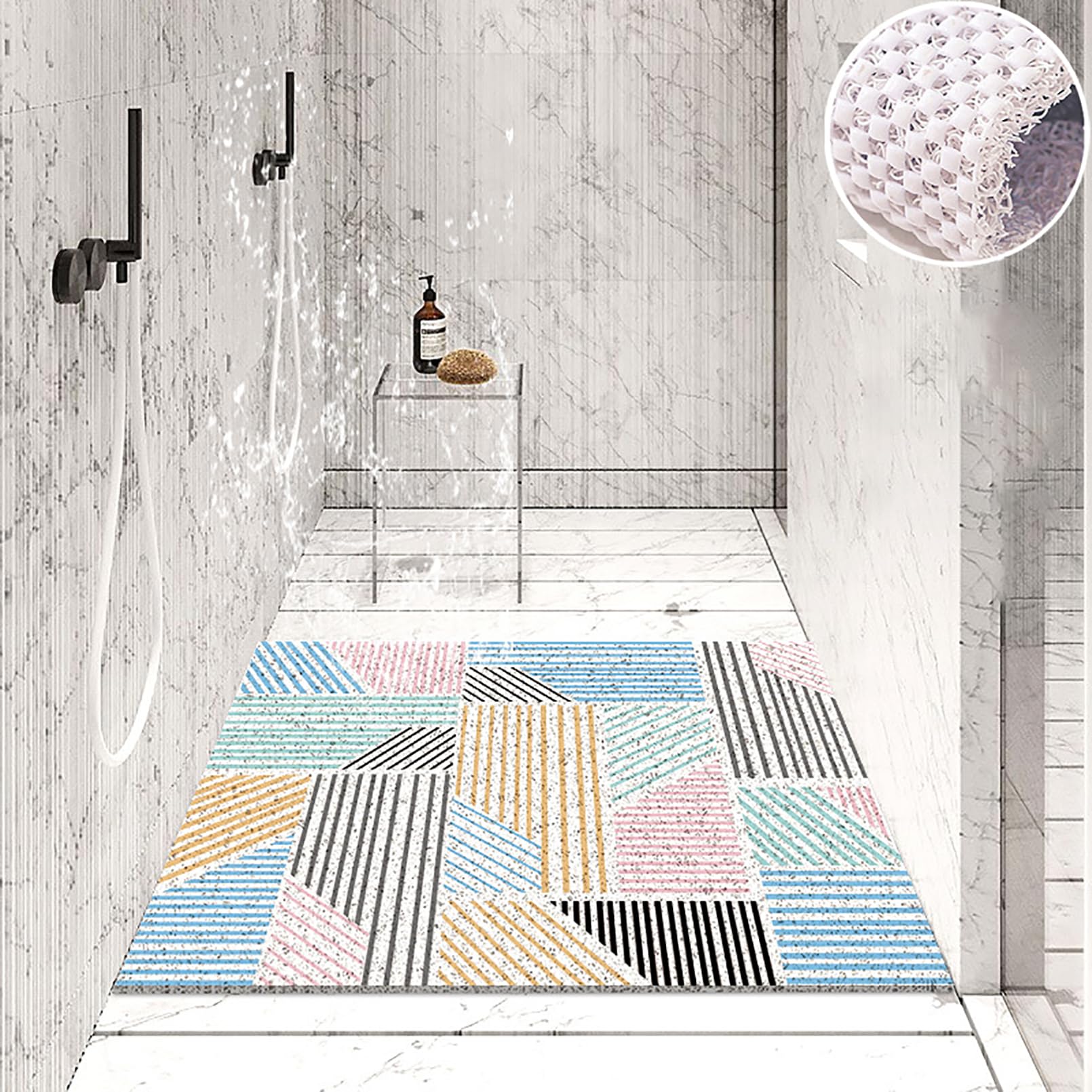Tappetino da doccia antiscivolo 40 x 60 cm tappetino da bagno antiscivolo morbido e confortevole elegante e lucido con ganci elevata permeabilità all'acqua