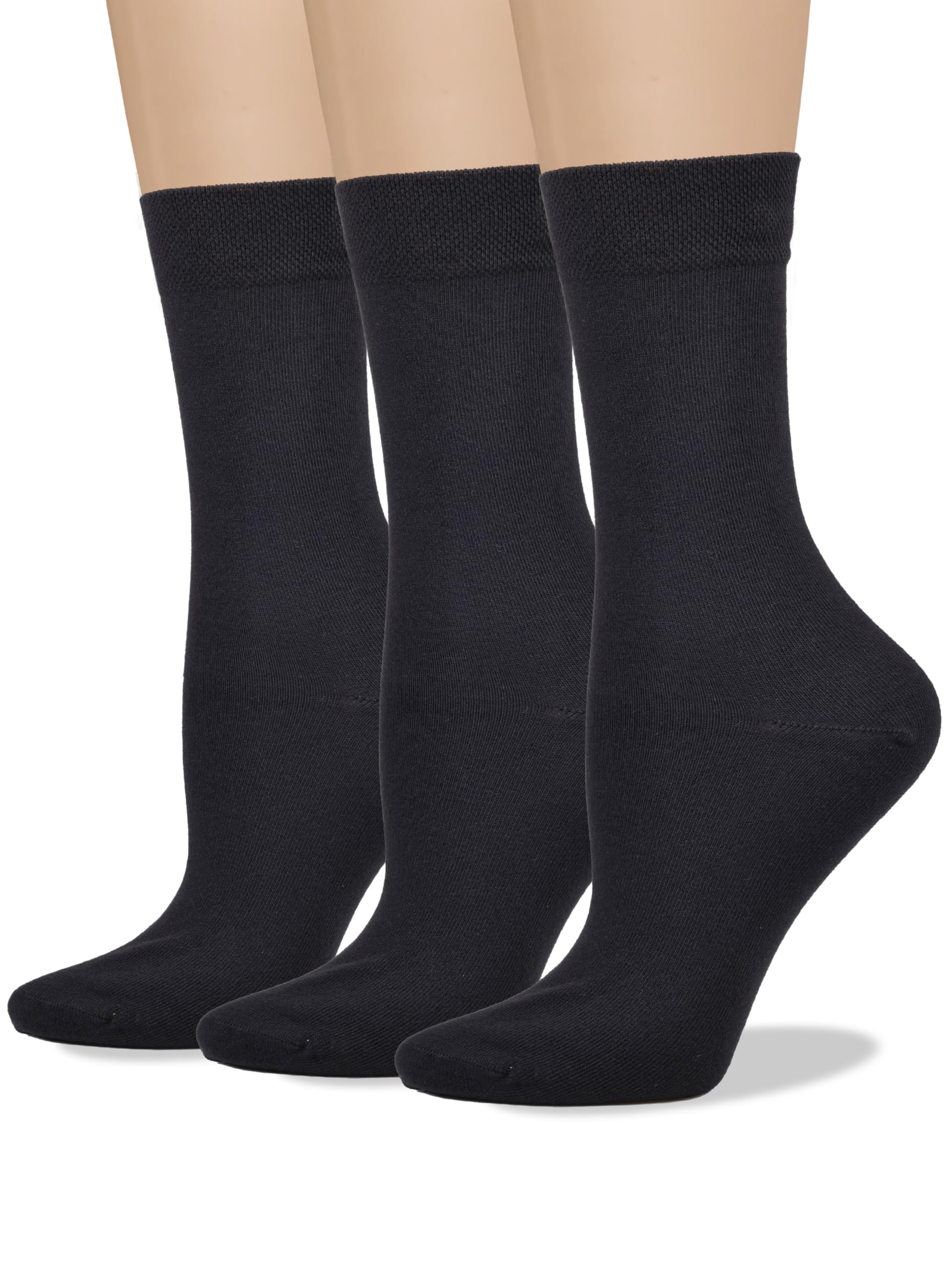 COTTON DAY Women's Soft Combed Cotton Dress Socks Seamless Toe Black White Gray Navy Blue Brown Beige