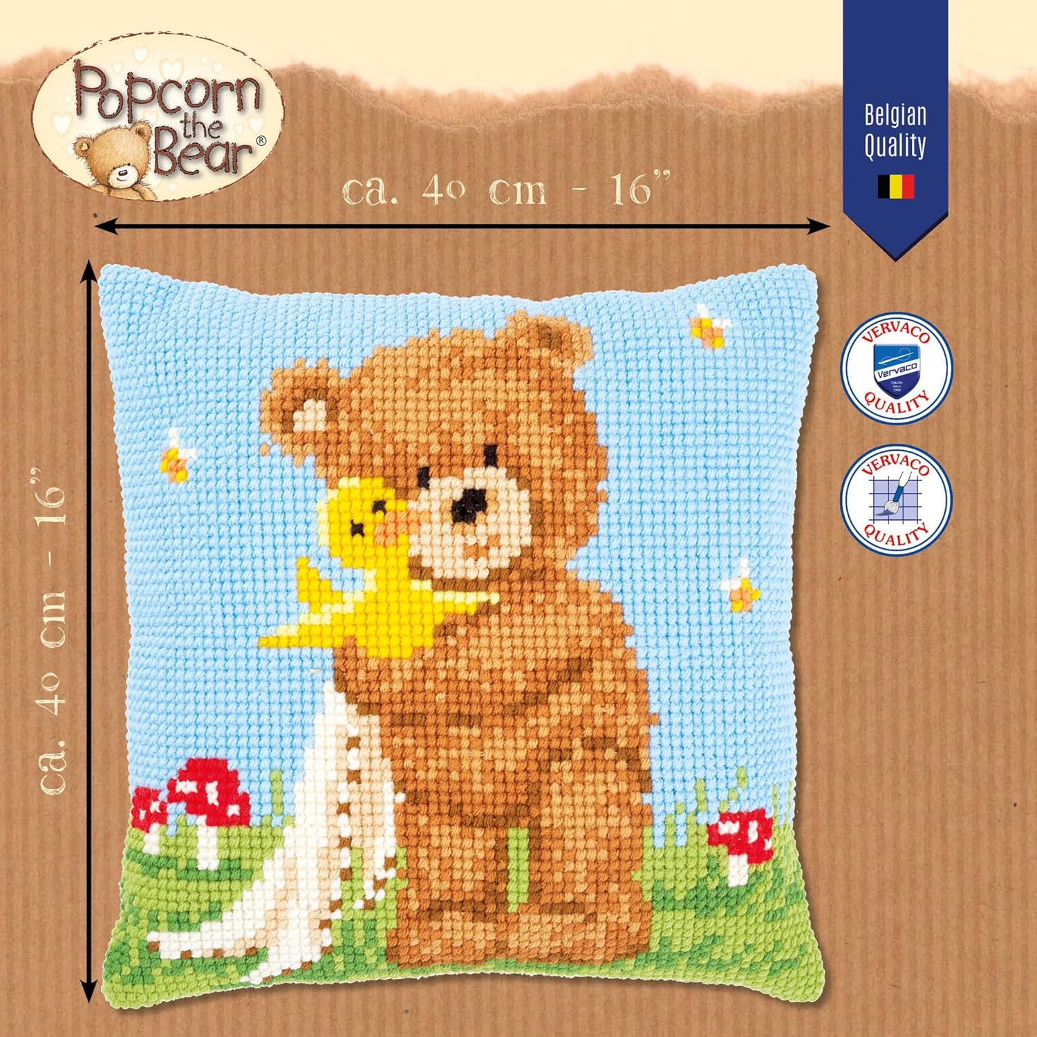 Vervaco Stamped Cross Stitch kit Cushion Popcorn&Soufflé The Duck, DIY