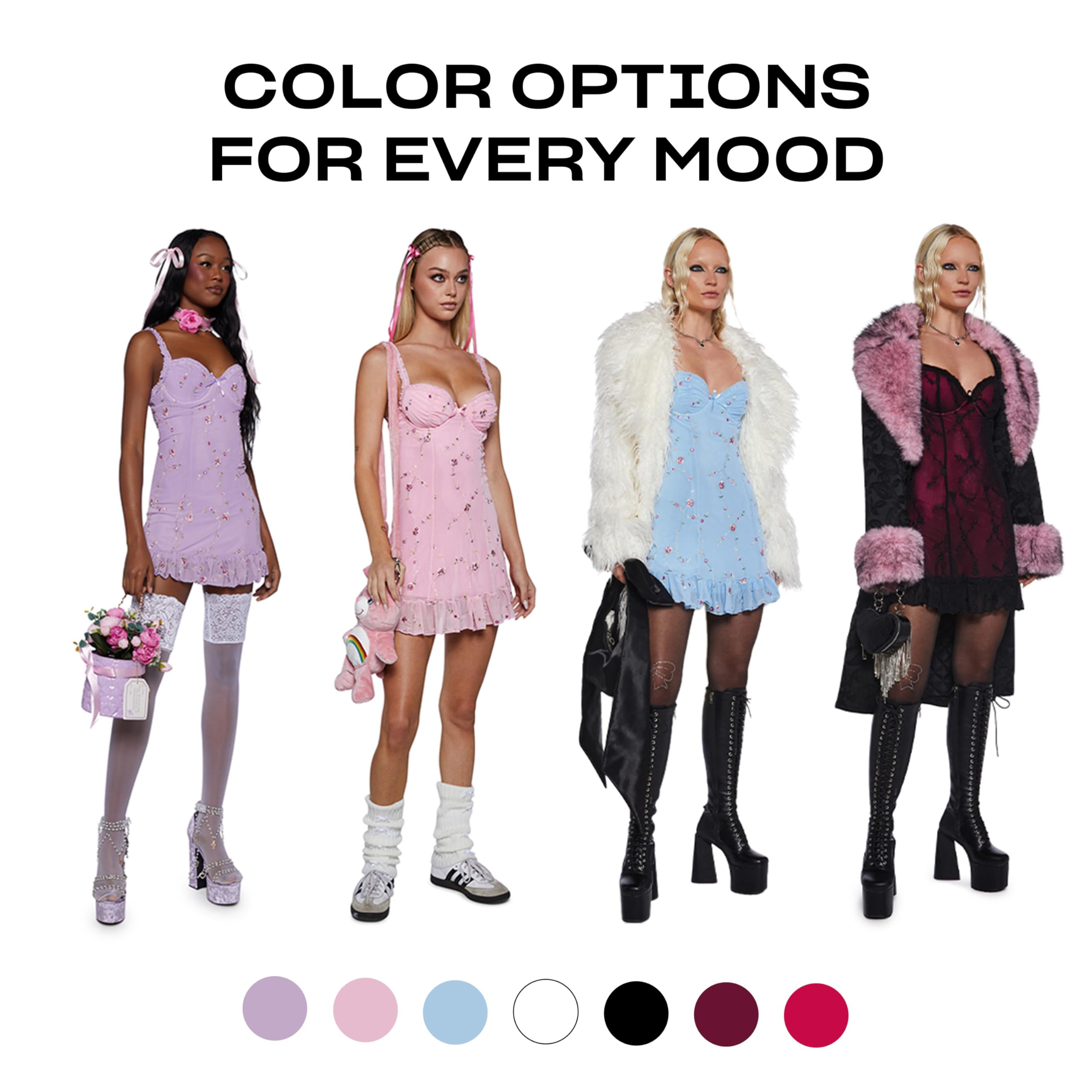 Dolls Kill I'm Baby Mini Slip Dress by Sugar Thrillz - Mesh Dress with Ruffle Hem and Embroidered Flowers