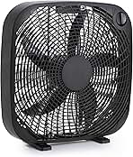 Amazon Basics 3 Speed Box Fan, Indoor Electric Fan for Home Cooling, 5 Blades, Lightweight Design, 67 Watts, 20-Inch, Black, 6.8