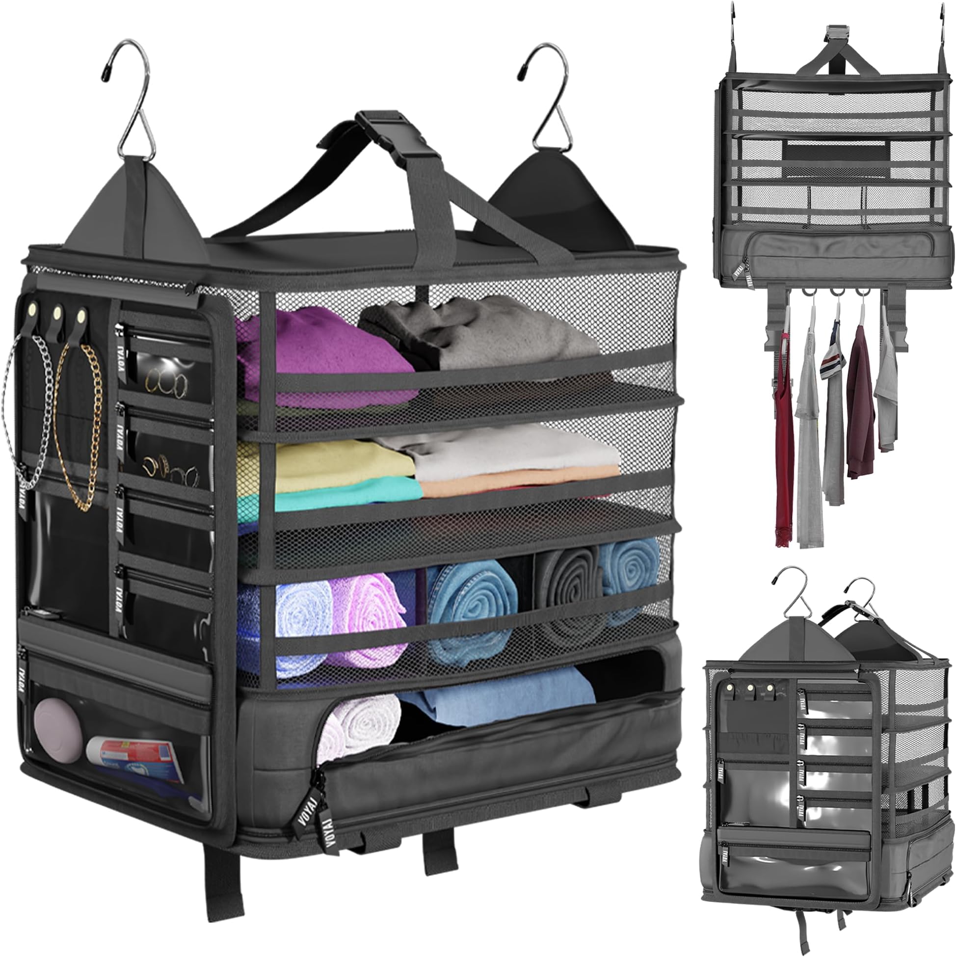 Hanging Suitcase Organizer for Travel - Carry on Closet Suitcase, Hanging Luggage Organizers, Travel Organizer - Easily Fits Carry On Luggage for Wrinkle Free Packing