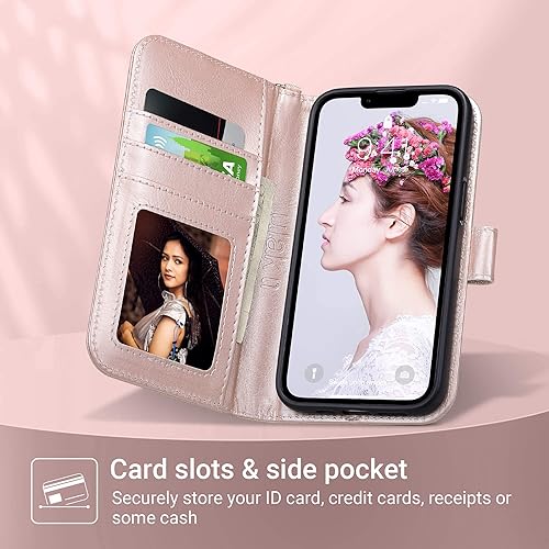 Miniatura 3 de ULAK Funda de piel sintética de alta calidad compatible con iPhone 13 con tarjetero y función atril, diseñada para iPhone 13 de 6.1 pulgadas, color