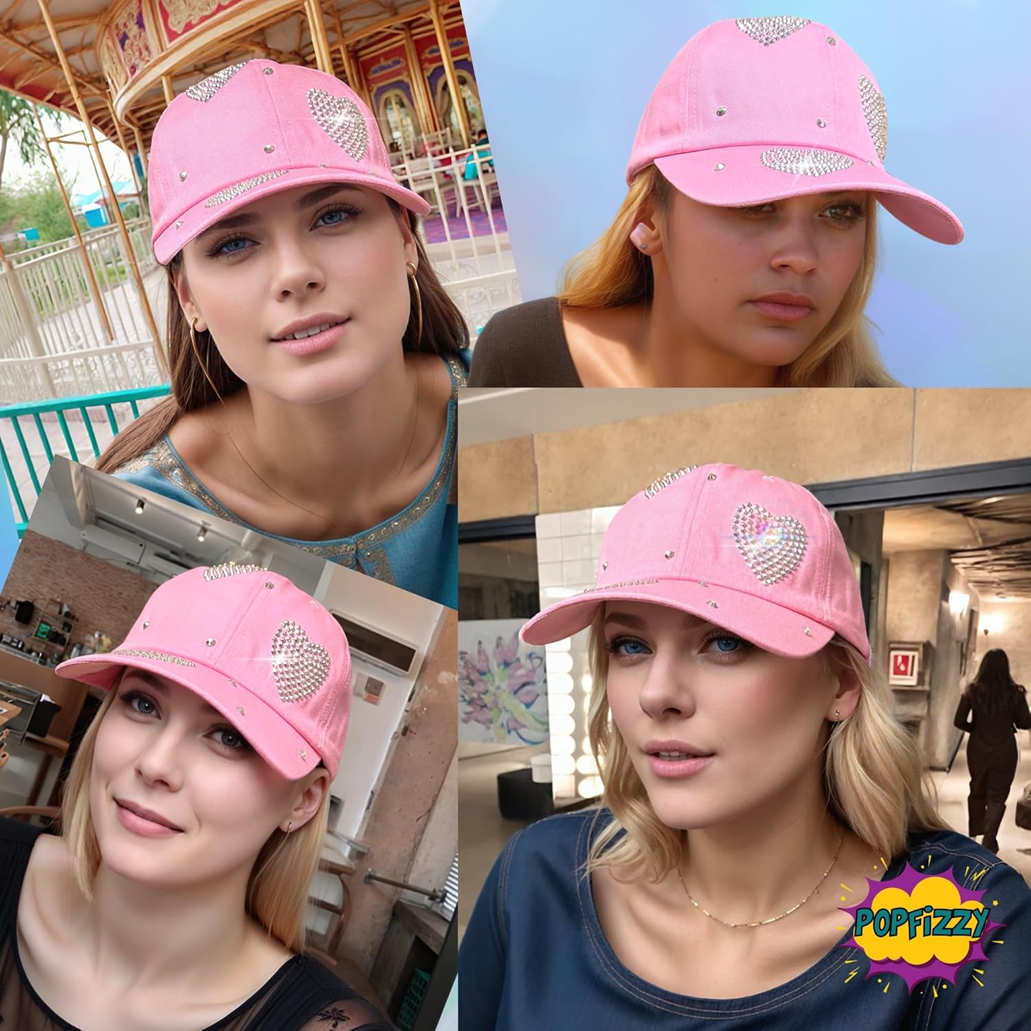 Popfizzy Bling Hat for Women, Fun Rhinestone Baseball Cap, Bedazzled Distressed Denim Hat, Birthday Gifts for Women and Girls - Image 6