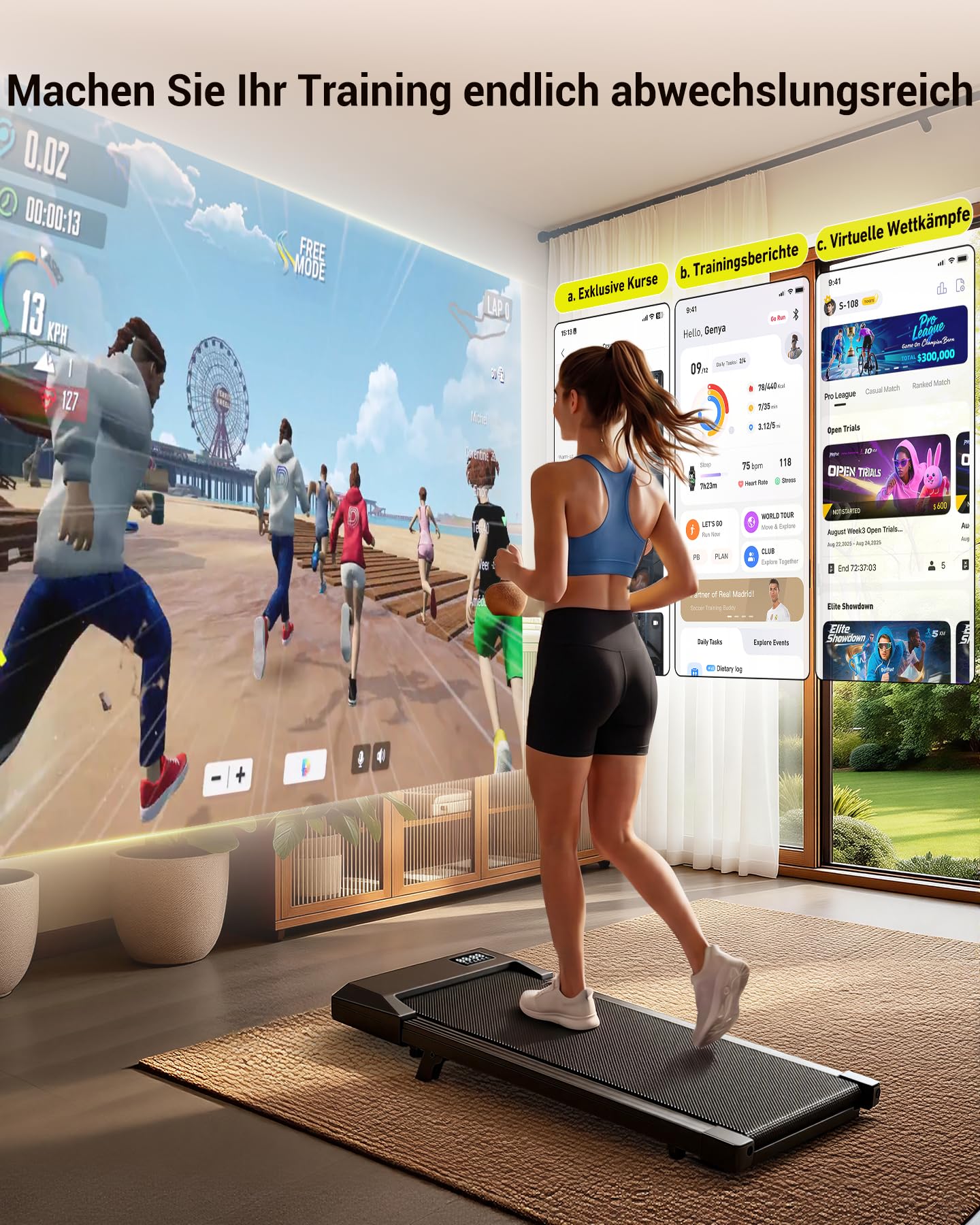 MJWW Raceable Walking Pad mit 6%-9% Steigung, 2.5/3.0 HP Klappbares Laufband für Zuhause & Büro mit APP-Steuerung, Leise Schreibtisch Laufband mit AI-Training, LED-Anzeige